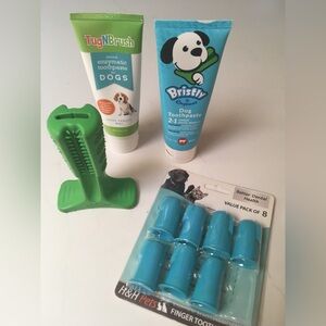 Natural pet dental kit cat dog toothpaste finger brush and auto brushing toy